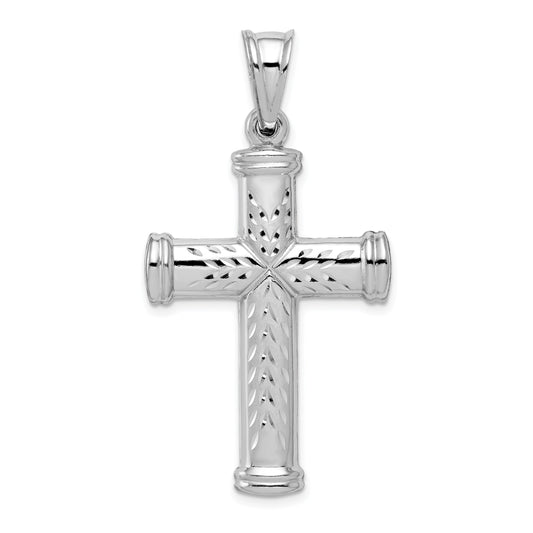 Sterling Silver Rhodium-Plated Diamond -Cut Reversible Cross Pendant