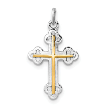 Sterling Silver Rhodium-Plated & 18K Gold-Plated Cross Charm