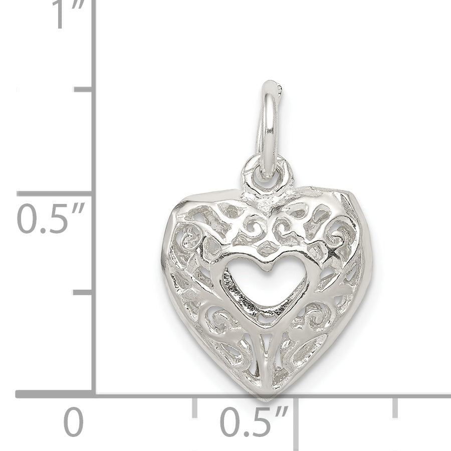 Sterling Silver Filigree Heart Charm