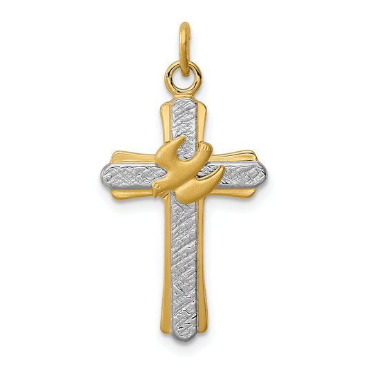 Sterling Silver Rhodium-Plated & 18K Gold-Plated Dove (Satin) Cross Charm