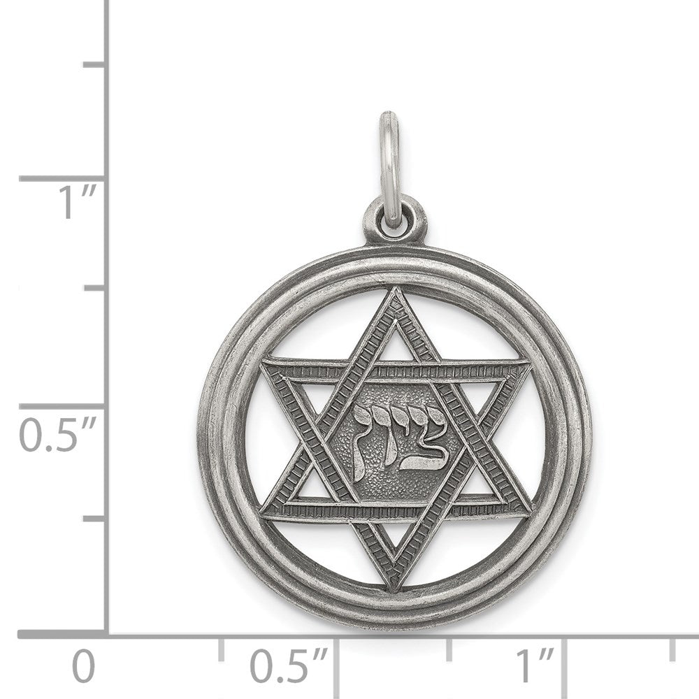 Sterling Silver Antiqued Star Of David Disc Charm