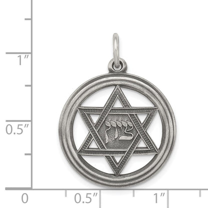 Sterling Silver Antiqued Star Of David Disc Charm