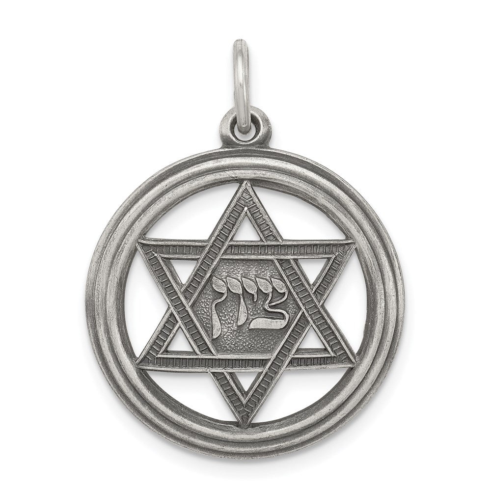 Sterling Silver Antiqued Star Of David Disc Charm