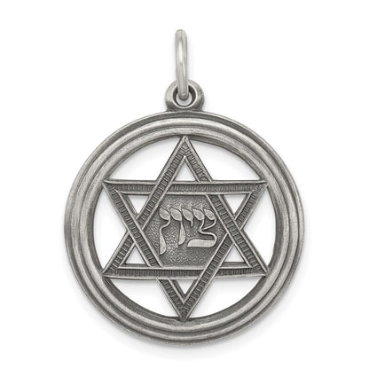 Sterling Silver Antiqued Star Of David Disc Charm