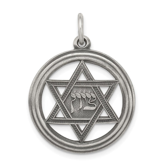 Sterling Silver Antiqued Star Of David Disc Charm