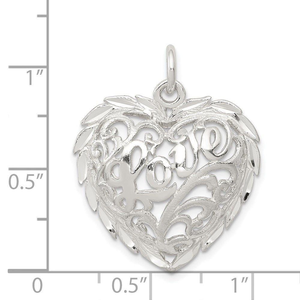 Sterling Silver Diamond-Cut Heart Charm
