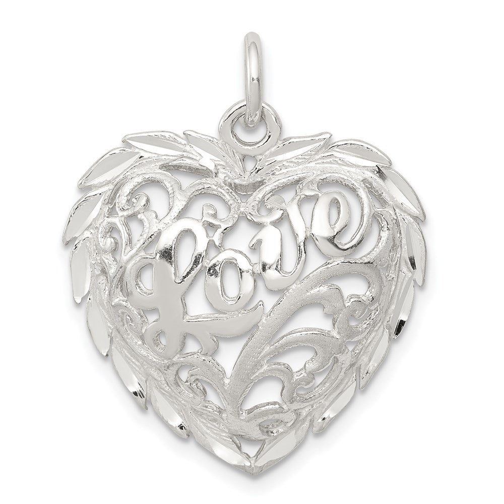 Sterling Silver Diamond-Cut Heart Charm