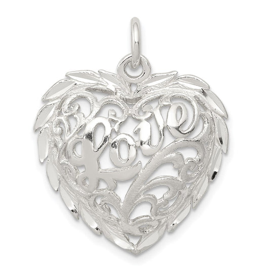 Sterling Silver Diamond-Cut Heart Charm