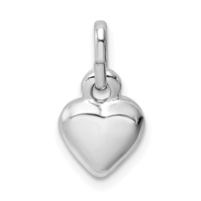 Sterling Silver Rhodium Plated Puffed Heart Charm