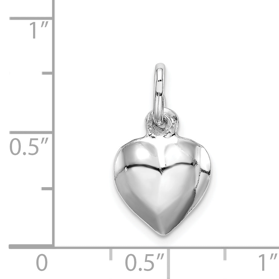 Sterling Silver Rhodium-Plated Puffed Heart Charm
