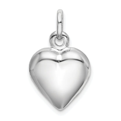 Sterling Silver Rhodium-Plated Puffed Heart Charm
