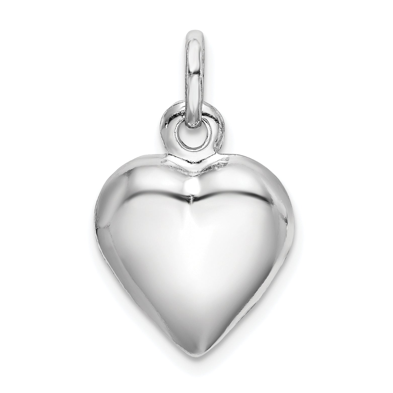 Sterling Silver Rhodium-Plated Puffed Heart Charm