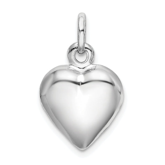 Sterling Silver Rhodium-Plated Puffed Heart Charm