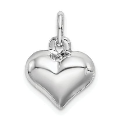 Sterling Silver Rhodium-Plated Puffed Heart Charm