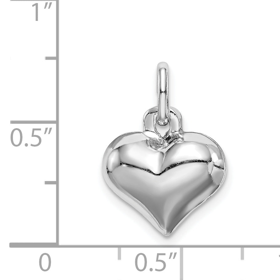 Sterling Silver Rhodium-Plated Puffed Heart Charm