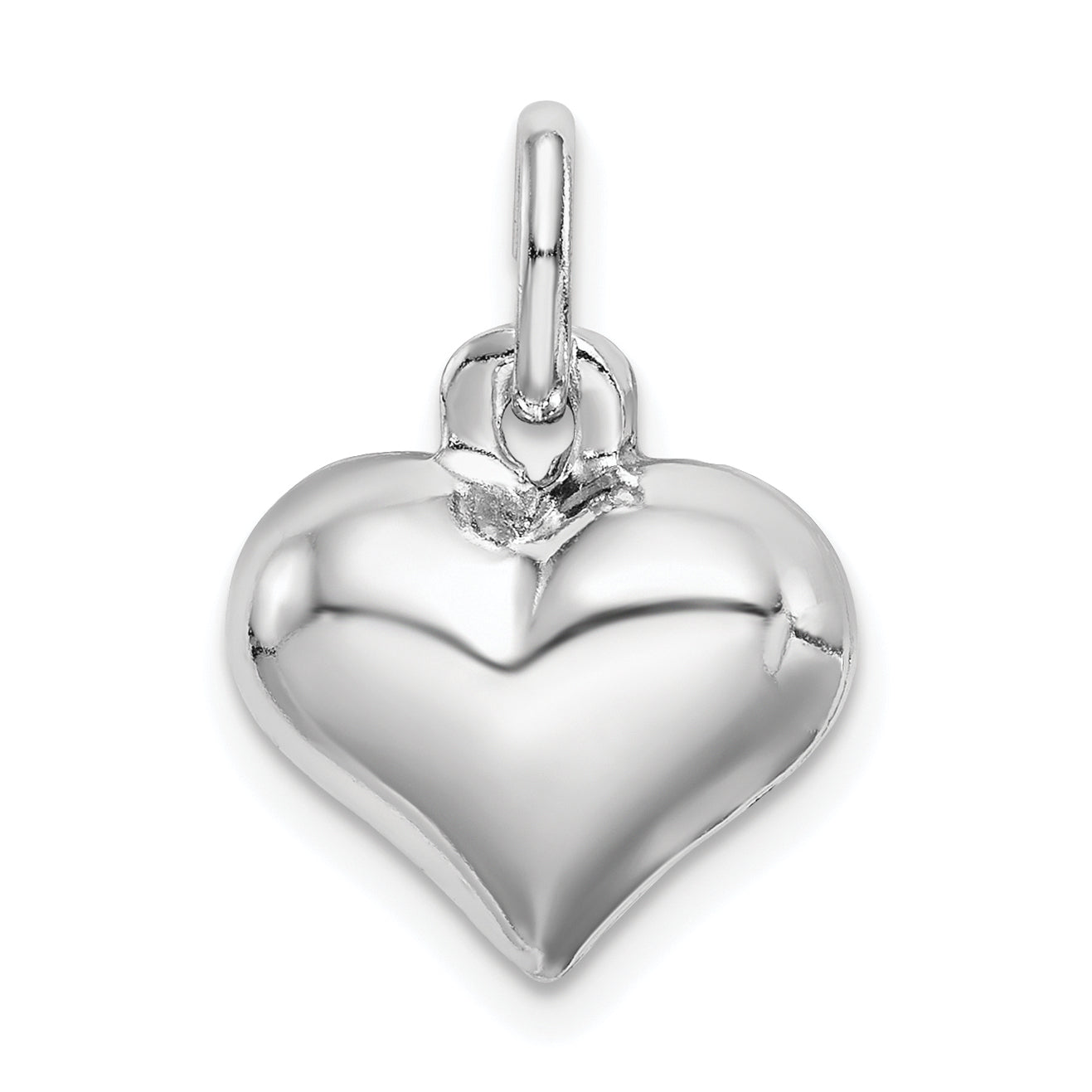Sterling Silver Rhodium-Plated Puffed Heart Charm