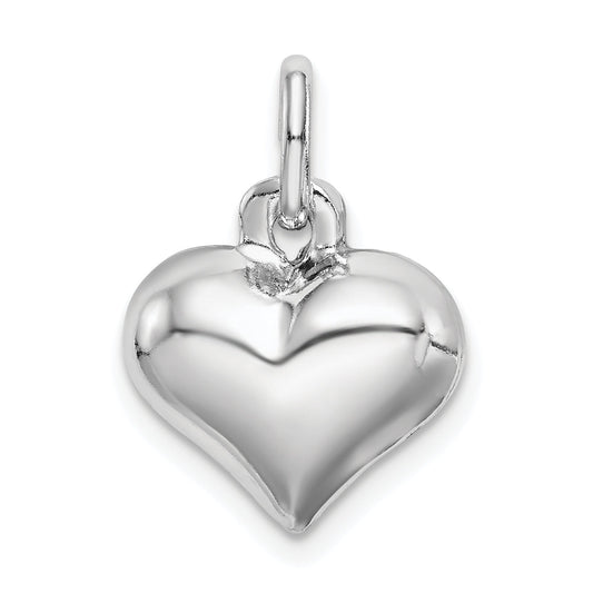 Sterling Silver Rhodium-Plated Puffed Heart Charm
