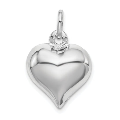 Sterling Silver Rhodium-Plated Puffed Heart Charm