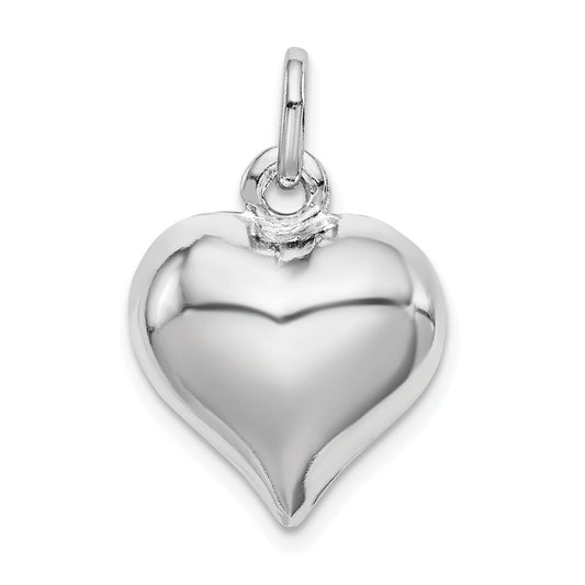 Sterling Silver Rhodium-Plated Puffed Heart Charm