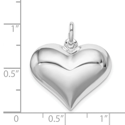 Sterling Silver Rhodium-Plated Puffed Heart Pendant