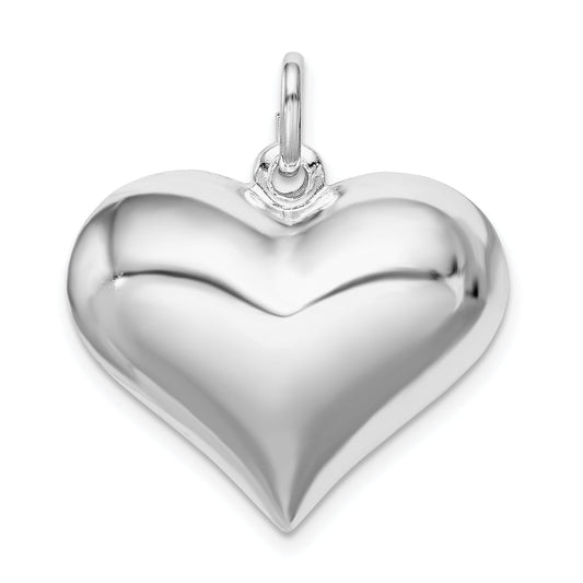 Sterling Silver Rhodium-Plated Puffed Heart Pendant