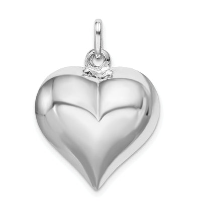 Sterling Silver Rhodium-Plated Puffed Heart Pendant