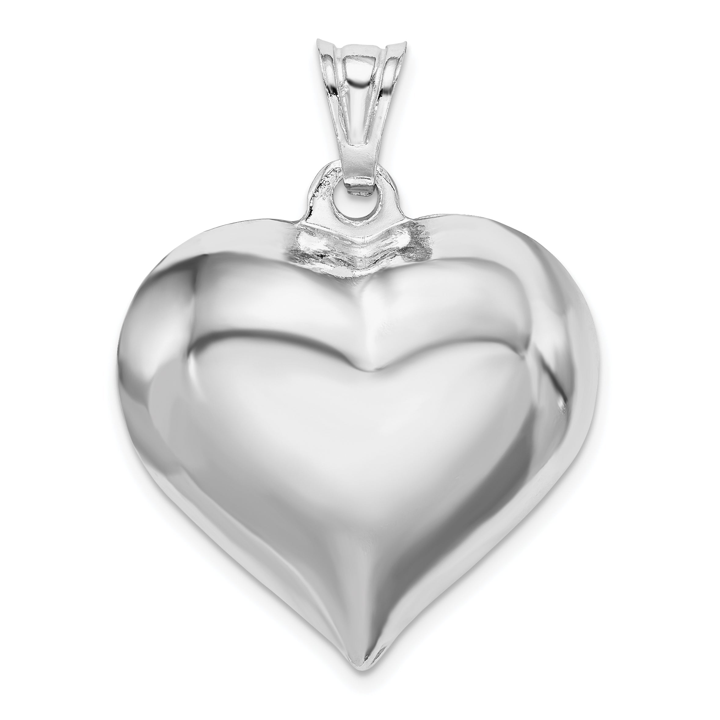 Sterling Silver Rhodium-Plated Puffed Heart Pendant
