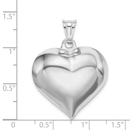 Sterling Silver Rhodium-Plated Puffed Heart Pendant