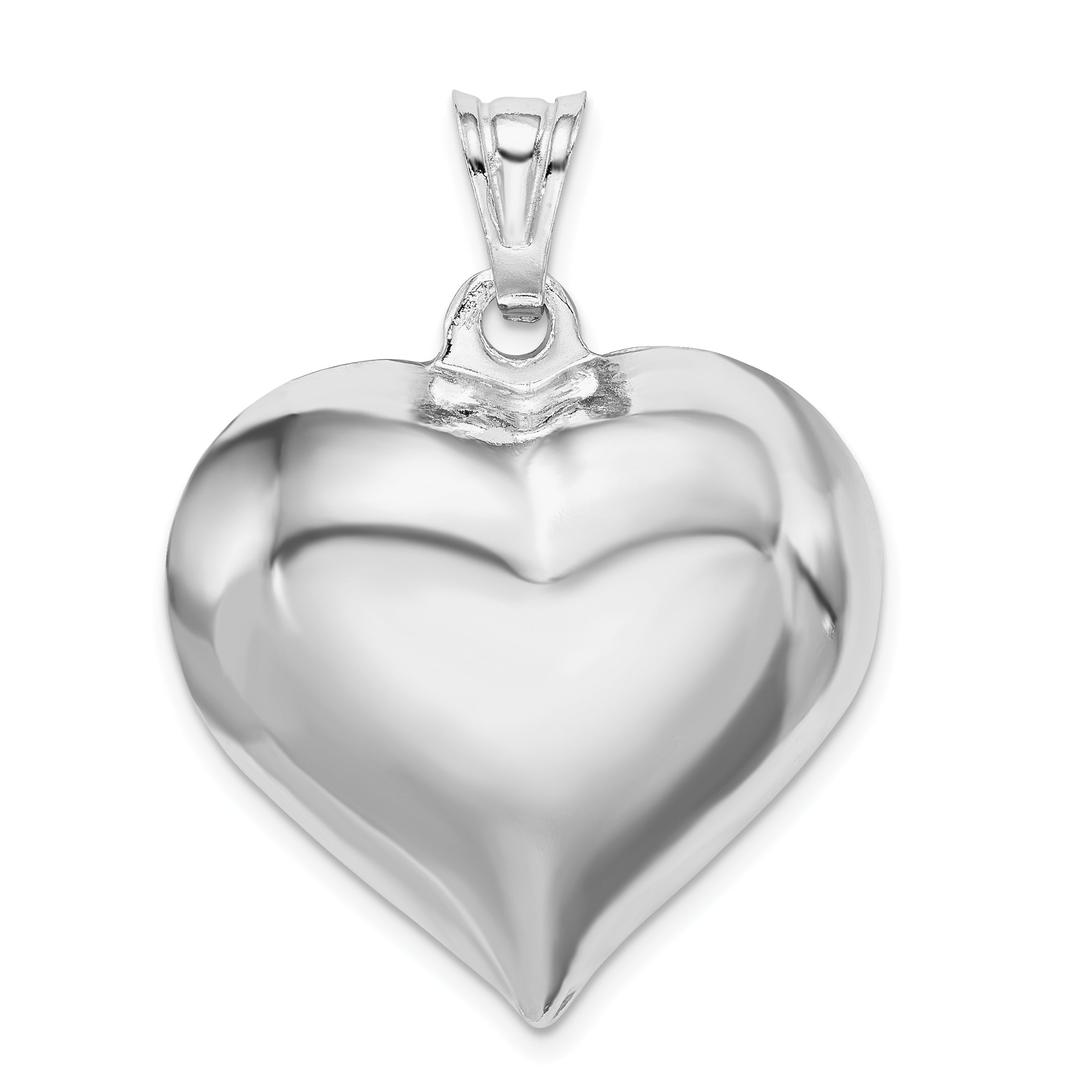 Sterling Silver Rhodium-Plated Puffed Heart Pendant