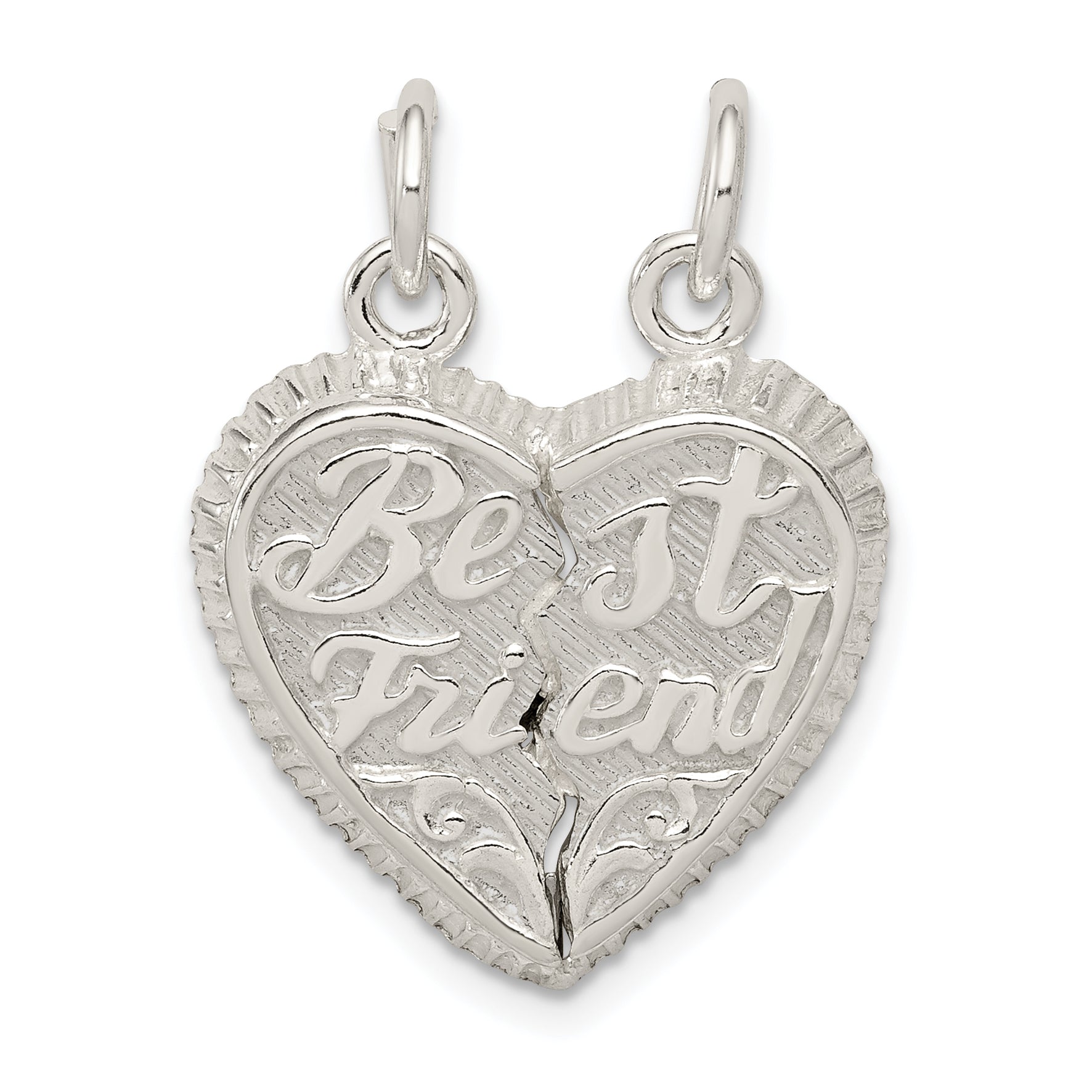 Sterling Silver Best Friend 2-Piece Break Apart Heart Charm