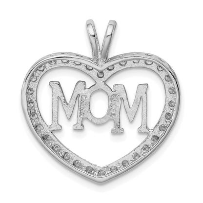 Sterling Silver Rhodium-Plated Cz Open Heart Mom Pendant