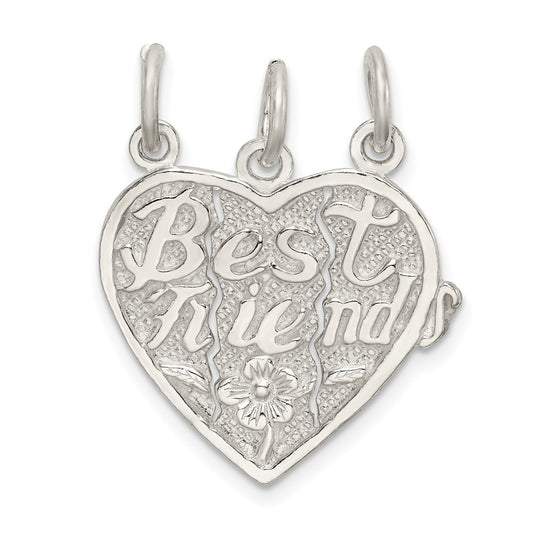 Sterling Silver Best Friends 3-Piece Break Apart Heart Charm