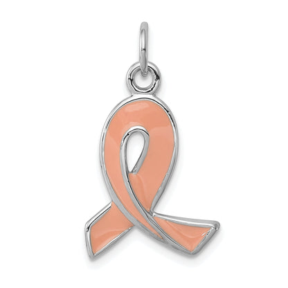 Sterling Silver Rhodium-Platedenamel Ribbon Charm