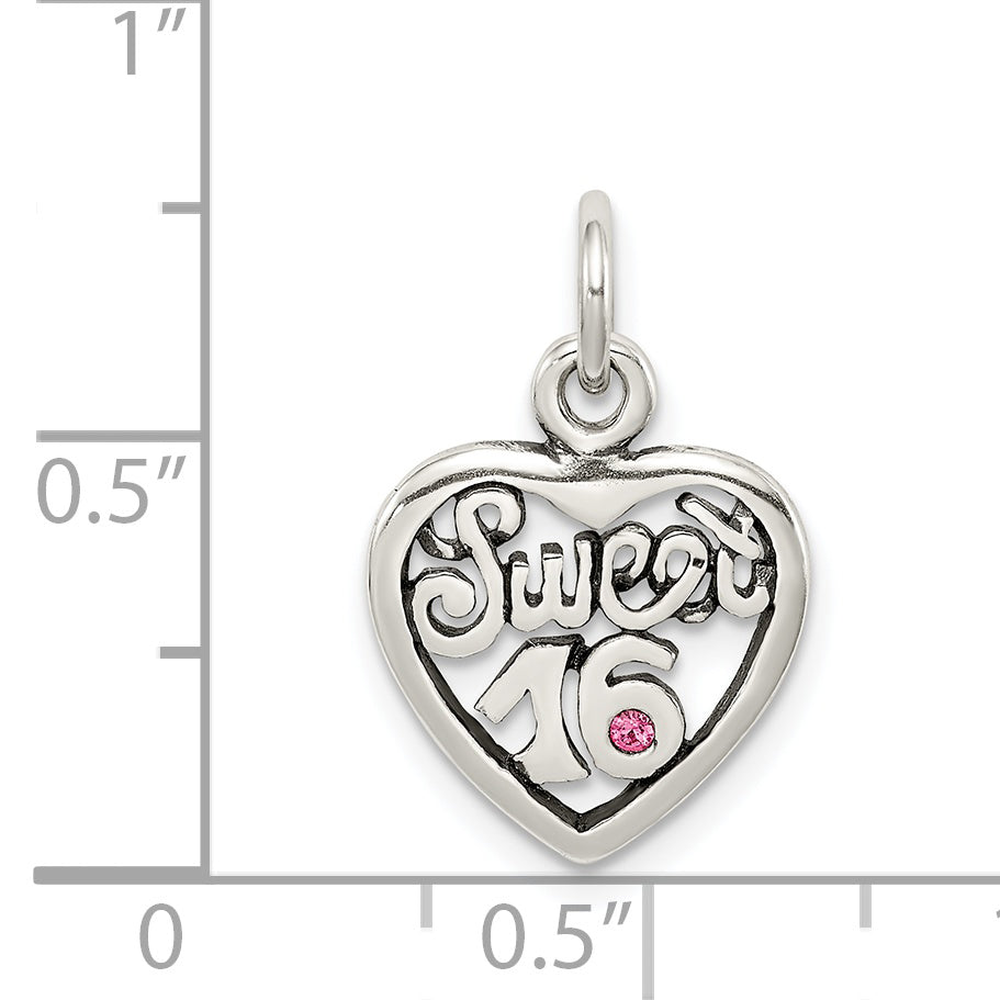 Sterling Silver Antiqued Sweet 16 Heart Charm