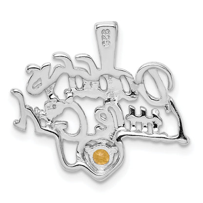 Sterling Silver Rhodium-Platedcitrine Daddy'S Little Girl Pendant