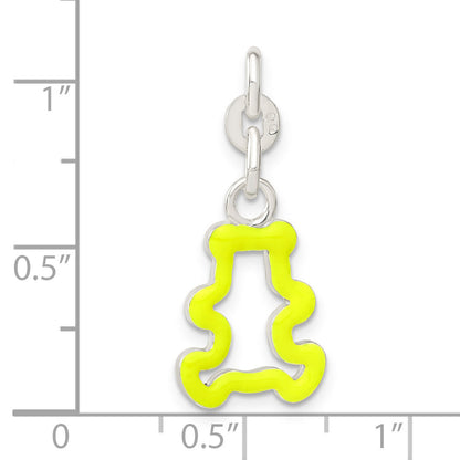 Sterling Silver Neon Yellow Enameled Teddy Bear Outline Charm