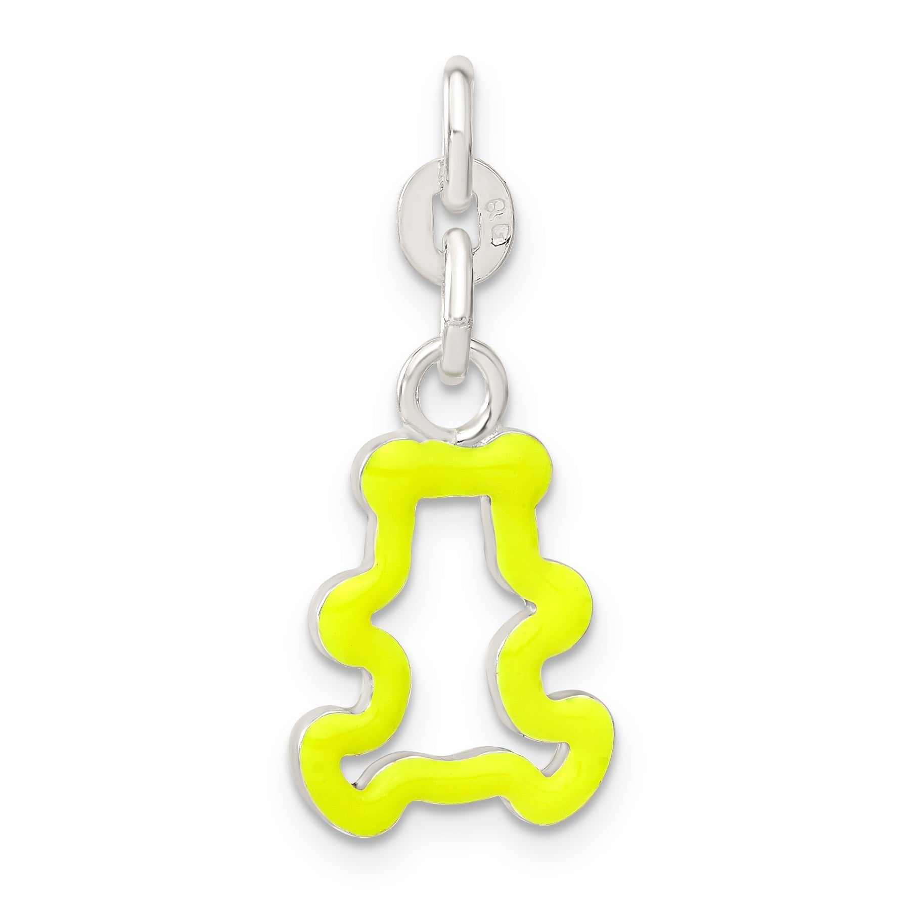 Sterling Silver Neon Yellow Enameled Teddy Bear Outline Charm