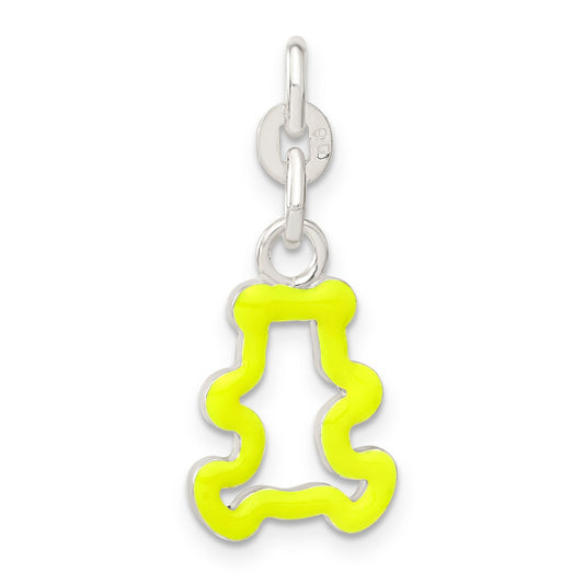 Sterling Silver Neon Yellow Enameled Teddy Bear Outline Charm