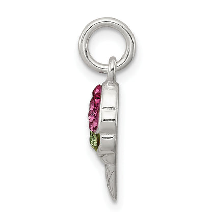 Sterling Silver Pink And Green Stellux Crystal Ice Cream Cone Charm