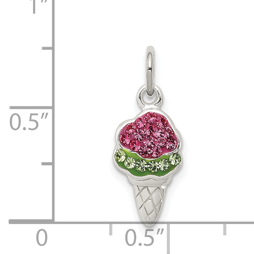 Sterling Silver Pink And Green Stellux Crystal Ice Cream Cone Charm