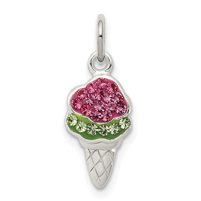 Sterling Silver Pink And Green Stellux Crystal Ice Cream Cone Charm