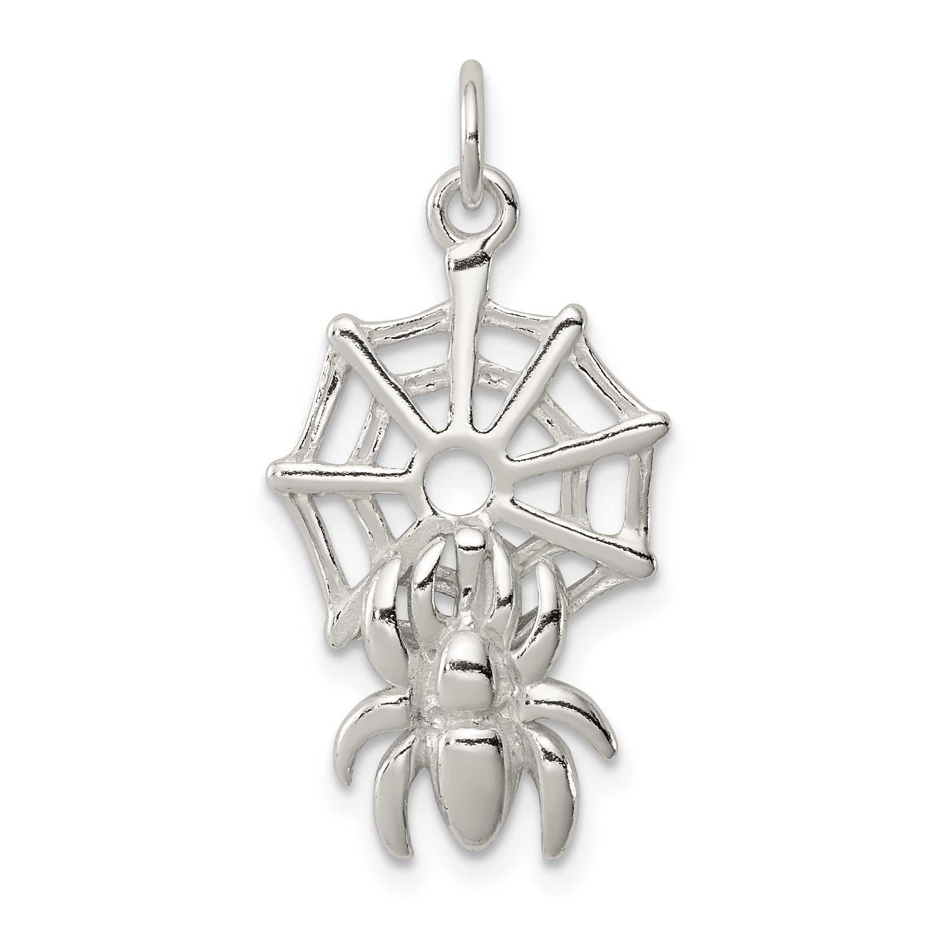 Sterling Silver Spider On Web Charm