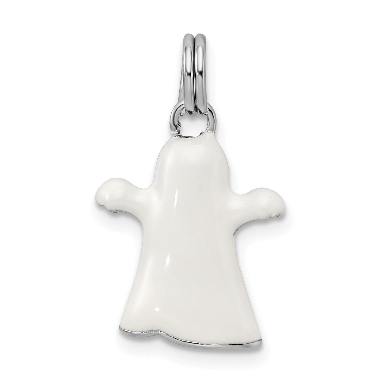 Sterling Silver Rhodium-Platedwhite Enamel Ghost Charm