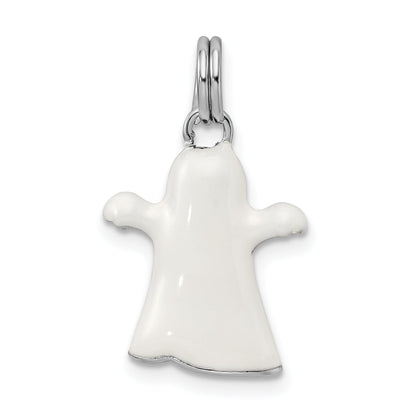 Sterling Silver Rhodium-Platedwhite Enamel Ghost Charm