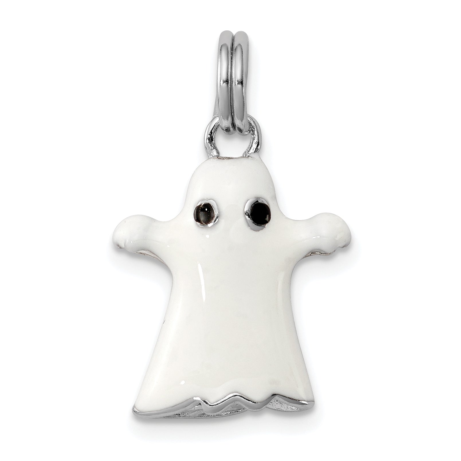 Sterling Silver Rhodium-Platedwhite Enamel Ghost Charm
