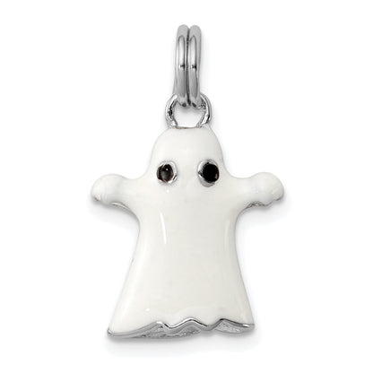 Sterling Silver Rhodium-Platedwhite Enamel Ghost Charm