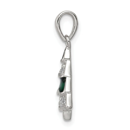 Sterling Silver Rhodium-Plated Cz And Enameled Christmas Tree Pendant