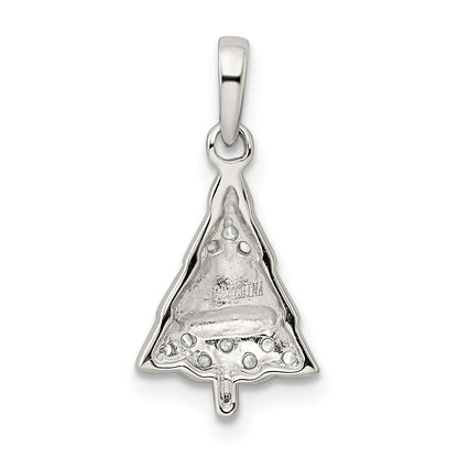 Sterling Silver Rhodium-Plated Cz And Enameled Christmas Tree Pendant