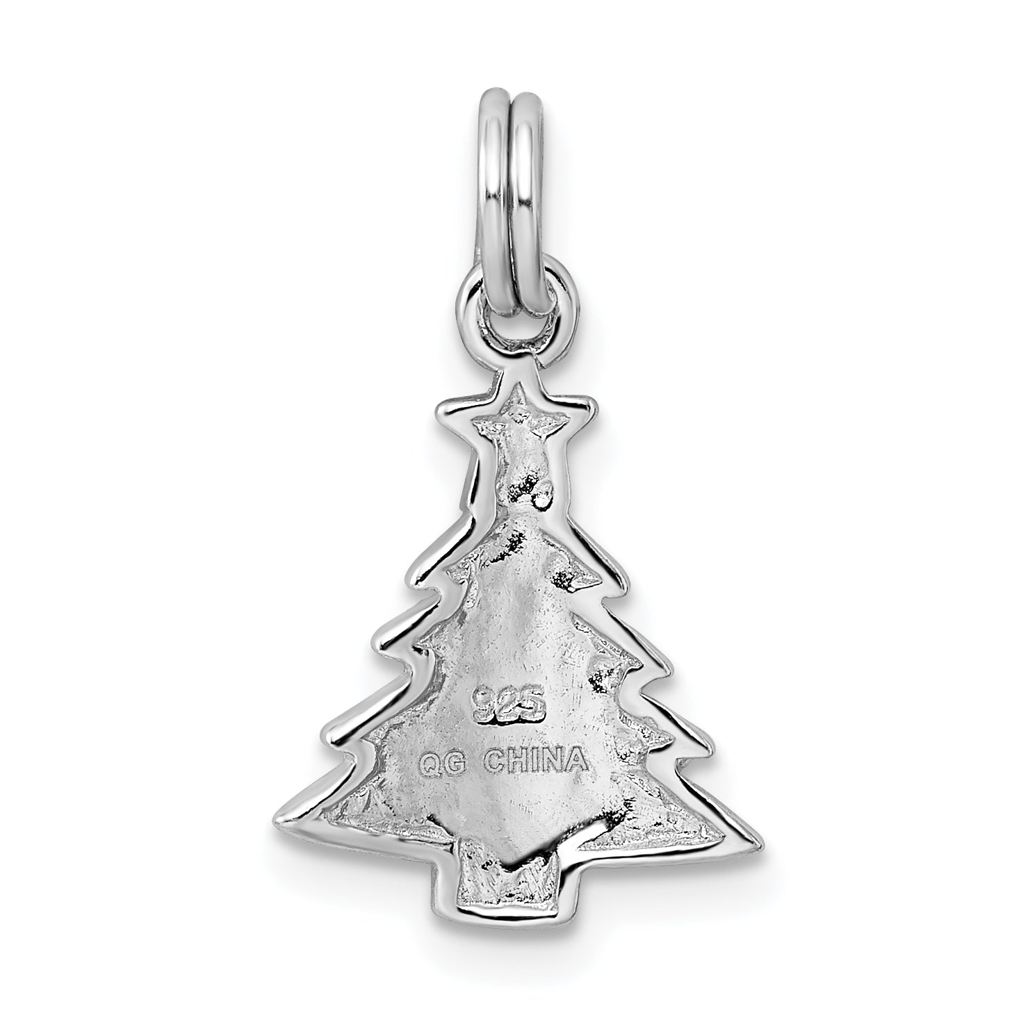 Sterling Silver Rhodium-Platedenamel Christmas Tree Charm