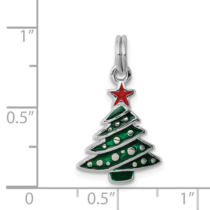 Sterling Silver Rhodium-Platedenamel Christmas Tree Charm